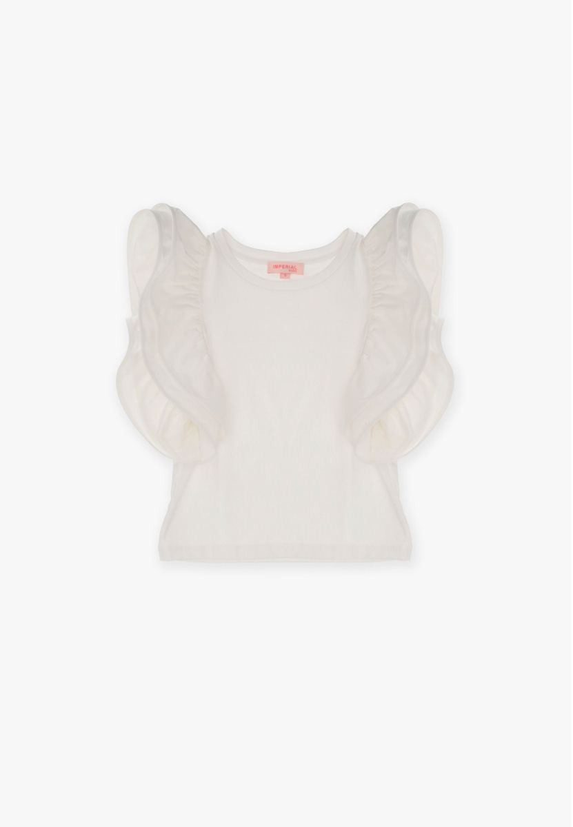 T-shirt monocolor a maniche corte con volant